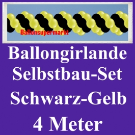 Girlande aus Luftballons, Ballongirlande Selbstbau-Set, Schwarz-Gelb, 4 Meter