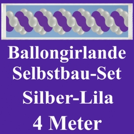 Girlande aus Luftballons, Ballongirlande Selbstbau-Set, Silber-Lila, 4 Meter