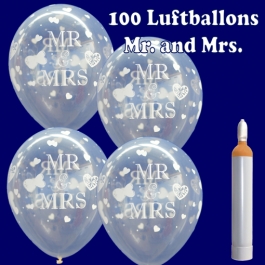 Luftballons Helium Maxi Set, 100 Luftballons Mr and Mrs