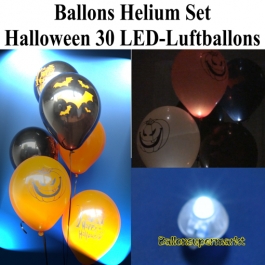 Ballons Helium Midi Set Halloween Party, 30 LED Leucht-Luftballons mit Helium-Ballongas