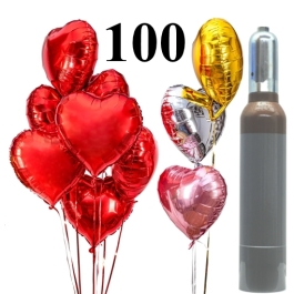 Ballons Helium Set, 100 Herzballons aus Folie