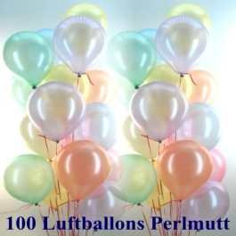 Ballons und Helium Set, 100 Luftballons Perlmutt mit der 10 Liter Helium-Ballongasflasche