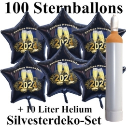 Ballons und Helium Set Silvester, 100 Sternballons 2024 - Champagner und Feuerwerk