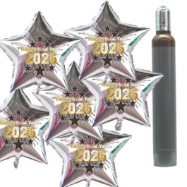 Ballons und Helium Set Silvester, 100 silberne Sternballons: 2026