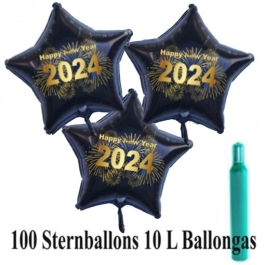 Ballons und Helium Set Silvester, 100 Sternballons 2024 - Feuerwerk