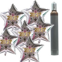 Ballons und Helium Set Silvester, 50 silberne Sternballons: 2027