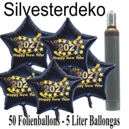 Ballons und Helium Set Silvester, 50 Sternballons 2027 - Happy New Year