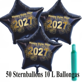 Ballons und Helium Set Silvester, 50 Sternballons 2027 - Feuerwerk