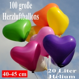Ballons Helium Set Maxi, 100 große 40-45 cm Herzluftballons mit Farbauswahl
