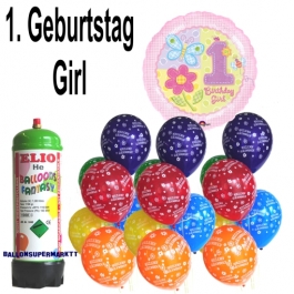 Luftballons Helium Set Mini zum 1. Geburtstag eines Mädchens