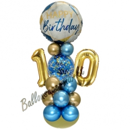 LED Ballondeko zum 10. Geburtstag in Blau und Gold