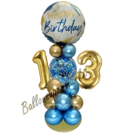 LED Ballondeko zum 13. Geburtstag in Blau und Gold