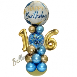 LED Ballondeko zum 16. Geburtstag in Blau und Gold
