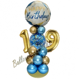 LED Ballondeko zum 19. Geburtstag in Blau und Gold