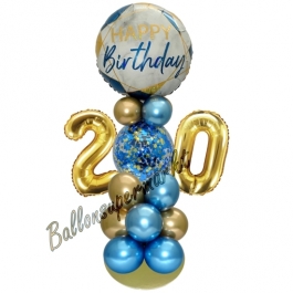 LED Ballondeko zum 20. Geburtstag in Blau und Gold