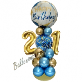 LED Ballondeko zum 21. Geburtstag in Blau und Gold
