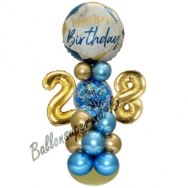 LED Ballondeko zum 28. Geburtstag in Blau und Gold