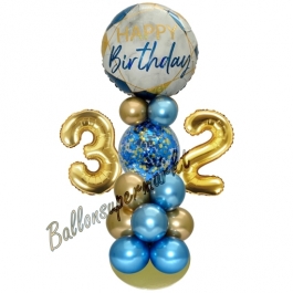 LED Ballondeko zum 32. Geburtstag in Blau und Gold