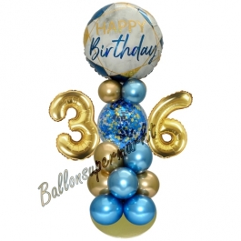 LED Ballondeko zum 36. Geburtstag in Blau und Gold