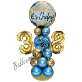 LED Ballondeko zum 38. Geburtstag in Blau und Gold