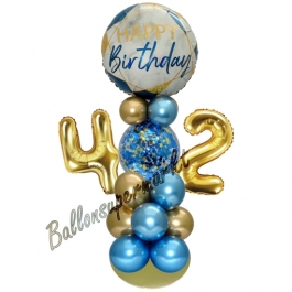 LED Ballondeko zum 42. Geburtstag in Blau und Gold