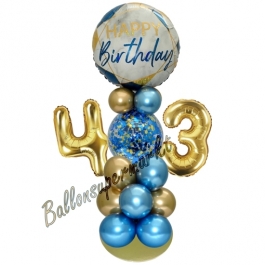 LED Ballondeko zum 43. Geburtstag in Blau und Gold