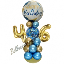 LED Ballondeko zum 46. Geburtstag in Blau und Gold