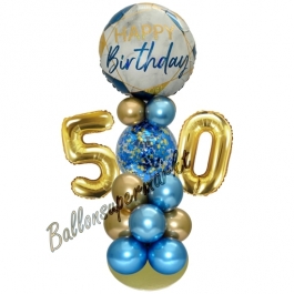 LED Ballondeko zum 50. Geburtstag in Blau und Gold