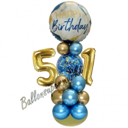 LED Ballondeko zum 51. Geburtstag in Blau und Gold