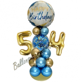 LED Ballondeko zum 54. Geburtstag in Blau und Gold