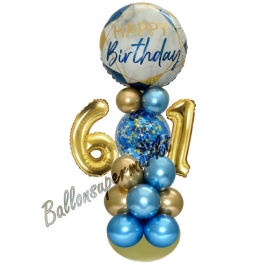 LED Ballondeko zum 61. Geburtstag in Blau und Gold