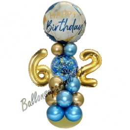 LED Ballondeko zum 62. Geburtstag in Blau und Gold