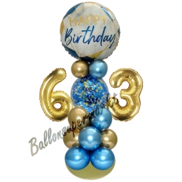 LED Ballondeko zum 63. Geburtstag in Blau und Gold