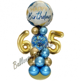 LED Ballondeko zum 65. Geburtstag in Blau und Gold