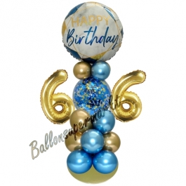 LED Ballondeko zum 66. Geburtstag in Blau und Gold