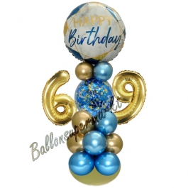 LED Ballondeko zum 69. Geburtstag in Blau und Gold