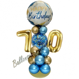 LED Ballondeko zum 70. Geburtstag in Blau und Gold