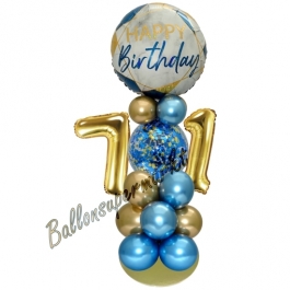 LED Ballondeko zum 71. Geburtstag in Blau und Gold