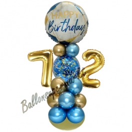 LED Ballondeko zum 72. Geburtstag in Blau und Gold