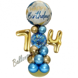 LED Ballondeko zum 74. Geburtstag in Blau und Gold