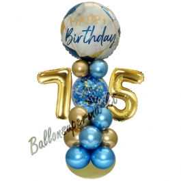 LED Ballondeko zum 75. Geburtstag in Blau und Gold