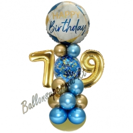 LED Ballondeko zum 79. Geburtstag in Blau und Gold