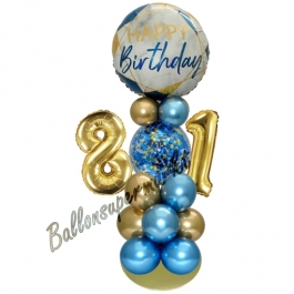 LED Ballondeko zum 81. Geburtstag in Blau und Gold