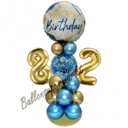 LED Ballondeko zum 82. Geburtstag in Blau und Gold