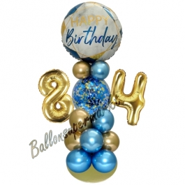 LED Ballondeko zum 84. Geburtstag in Blau und Gold
