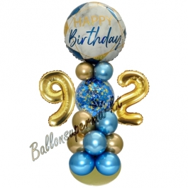 LED Ballondeko zum 92. Geburtstag in Blau und Gold