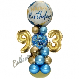 LED Ballondeko zum 93. Geburtstag in Blau und Gold