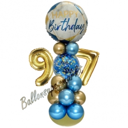 LED Ballondeko zum 97. Geburtstag in Blau und Gold