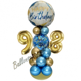 LED Ballondeko zum 98. Geburtstag in Blau und Gold