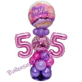 LED Ballondeko zum 55. Geburtstag in Pink und Lila